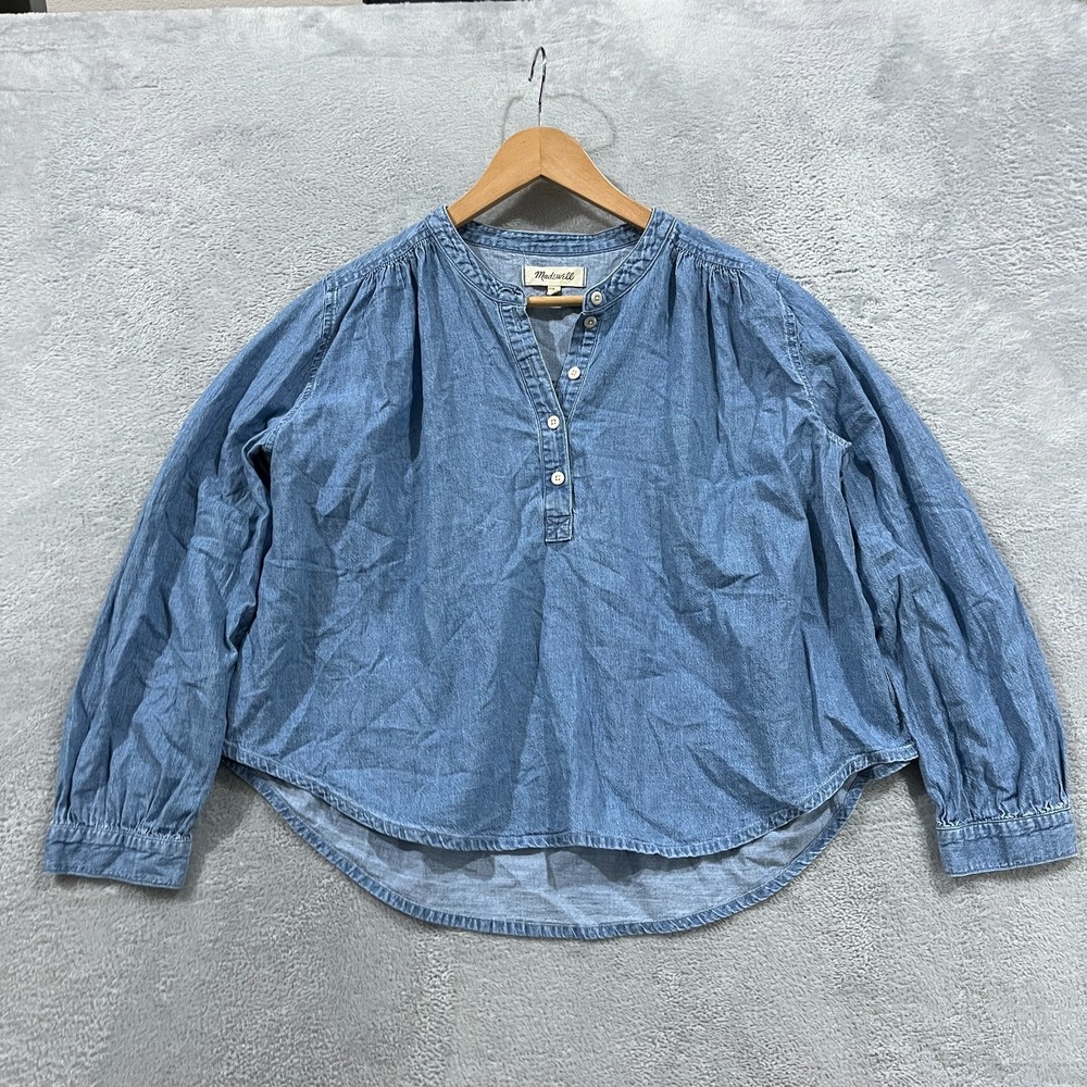Madewell Shirt Womens Large Chambray Southwestern Blue Button Y2K Long Sleeve